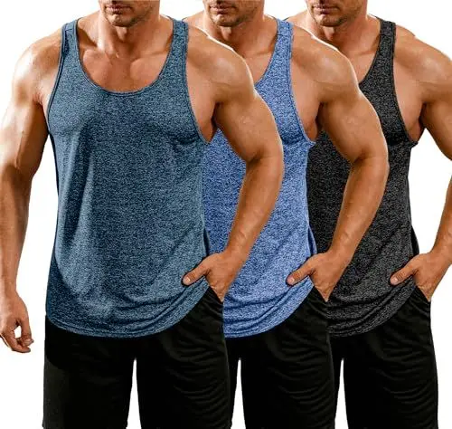 Produktbild: COOFANDY Unterhemden Herren 3er Pack Sport Tank Top Herren Y-Back Unterhemd Tanktops Männer Gym Muskelshirts Fitness Workout Ärmelloses Shirt Männer Schwarz/Marineblau/Königsblau XL