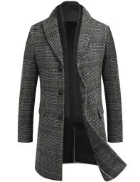 Produktbild: COOFANDY Wintermantel Herren Mantel Winterjacke Trenchcoat Windjacke Reversjacke Herrenmantel mit Abnehmbaren Karierten Schals Männer Warmer Kurzmantel Kariert-Schwarz XL