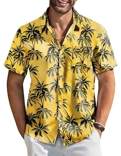 Produktbild: COOFANDY Z Kurzarm Hawaii Hemd Vordertasche Urlaub Sommer Aloha Bedruckter Casual Floral Shirt Männer PAT16 L