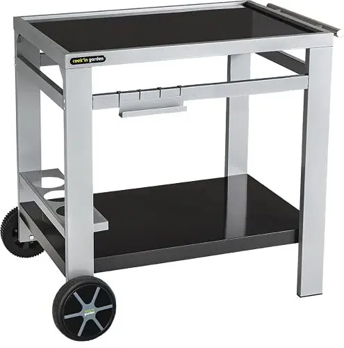 Produktbild: Cook'in Garden Media M Gartenwagen für Grill/Plancha/Arbeitsplatte – L 93,5 × B 67 × H 80,5 cm, Schwarz / Silber.