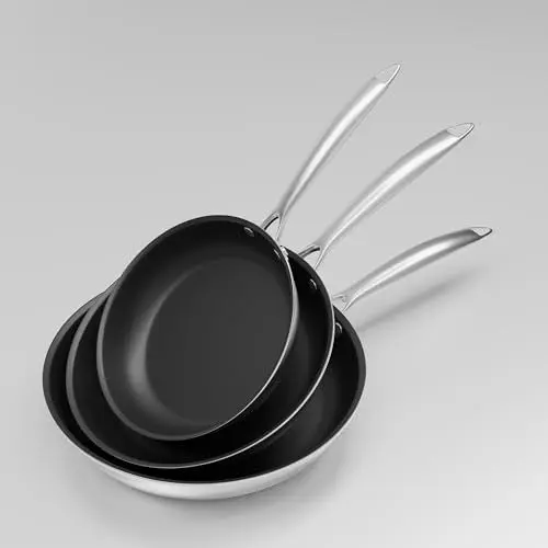 Produktbild: COOKNANO Pfannenset 3-teilig, Aus Edelstahl und mit Antihaftbeschichtung, Enthält 3 Pfannen mit 20, 24 und 28 cm, Ergonomischen Griff,Für Alle Herdarten und Backöfen