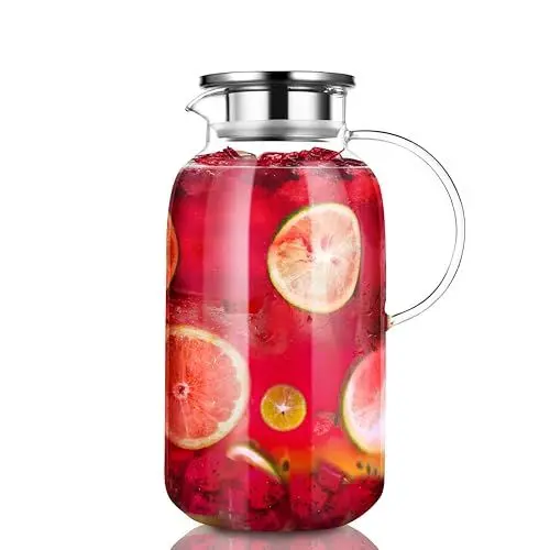 Produktbild: Cooko Karaffe, Karaffe 2.5 Liter, Glaskaraffe, Wasserkaraffe, Karaffe Glas, Glaskaraffe mit Deckel, Wasserkrug, Glaskrug, Wasserkaraffe mit Kühlung, Eistee Krug Saft Krug, Getränkekaraffe Glaskanne