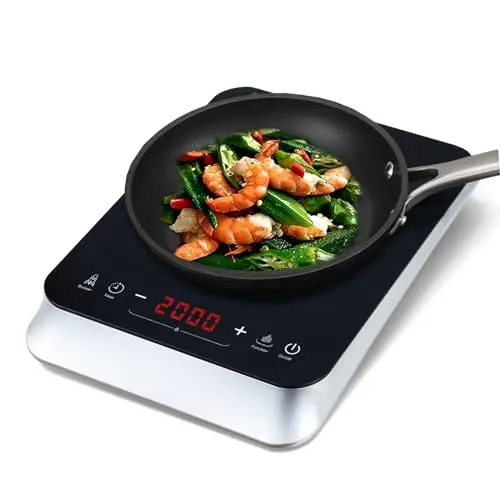 Produktbild: COOKTRON Induktionskochplatte, Induktionskochfeld 1 Platte 2000W, 29cm Einzel Kochplatte, Tragbares Induktionskochfeld, 10 Temperaturstufen, 4-Stunden-Timer, Touch-Steuerung, Booster-Funktion