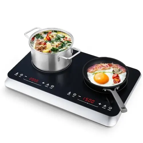 Produktbild: COOKTRON induktionskochfeld 2 platten, Doppel-induktionskochplatte 3500W, 10 Temperaturstufen, 9 Leistungsstufen,Booster-Funktion, 4-Stunden-Timer, Touch-Steuerung, Schwarz