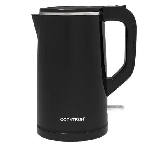Produktbild: Cooktron Wasserkocher Leise, Wasserkocher Edelstahl 1,7L, Leise Extra <30dB, BPA-Frei, 2000W, Cool Touch, Doppelwand-Design, Schnelles Aufheizen, Schwarz