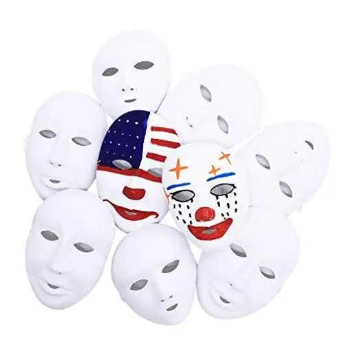 Produktbild: COOKY.D 12 Stück Weiße Plastik Vollgesichts-Tanzmaske Unbemalte Halloween Partymaske DIY Cosplay Masken für Männer, Größe 15 cm x 23 cm (6