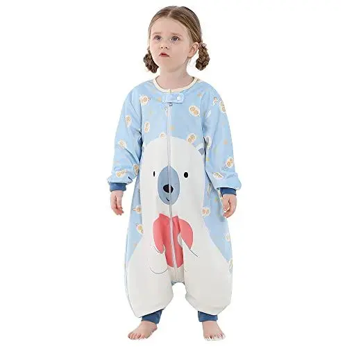 Produktbild: COOKY.D Unisex langärmlige Schlafsäcke für Babys mit Füßen, Kleinkinder, Jungen, Mädchen, Tier, tragbar, für 1 – 6 Jahre, Bär, 1-3 Jahre
