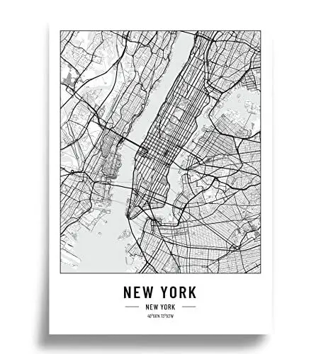 Produktbild: Cool Factory 2 x Stadtplan Poster A2 Schwarz Weiß | 250 Gramm Papier | Bilder für Wohn- und Schlafzimmer | Sehr viele Stadtmotive | Ideale Geschenkidee | Ohne Rahmen | Poster New york und Los angeles