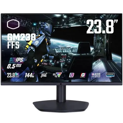 Produktbild: COOLER MASTER GM238-FFS 23,8-Zoll-Monitor – FHD (1920 x 1080), 144 Hz, 0,5 ms, Ultra-IPS-Panel, 90% DCI-P3-Farbraum (120% sRGB), HDR10, Low Blue Light, Adaptive Sync, DP 1.4, HDMI 2,0