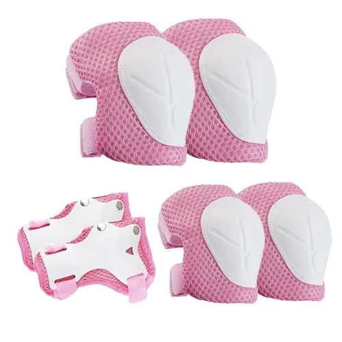 Produktbild: COOLGO Knieschoner Kinder 6-12 Jahren- Inliner Protektoren Set Schoner (6er)- Knie Handgelenkschoner und Ellenbogenschützer für Kinder Rollschuhe Roller Skateboard (Rosa-M (6-12 Jahre Kinder))