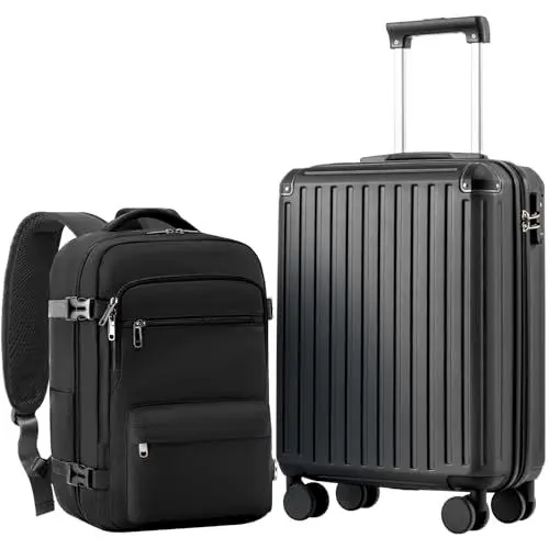 Produktbild: COOLIFE Handgepäck Koffer 55X40X20cm und Kabinen Rucksack 20L(40X25X20cm) Set für EasyJet Flugzeug Handgepäck Kabinengepäck Hartschlagenkoffer Reiserucksack Klein mit TSA-Schloss