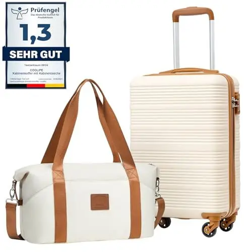 Produktbild: COOLIFE Kabinenkoffer 55×35×20cm und Kabinentasche 20L(40×25×20cm) Set für Ryanair Fluggesellschaft Handgepäck Kabinengepäck Hartschlagenkoffer Leichtgewicht mit TSA-Schloss Langlebig