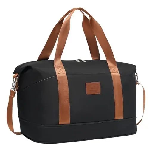 Produktbild: COOLIFE Kabinentasche Groß Reisetasche Sporttasche, 45x36x20cm, Easyjet Freigepäck Underseat Handgepäck, Overnight Weekend Handgepäck für Damen, Wasserfest Handtasche für Sport & Reisen(25L, Schwarz)