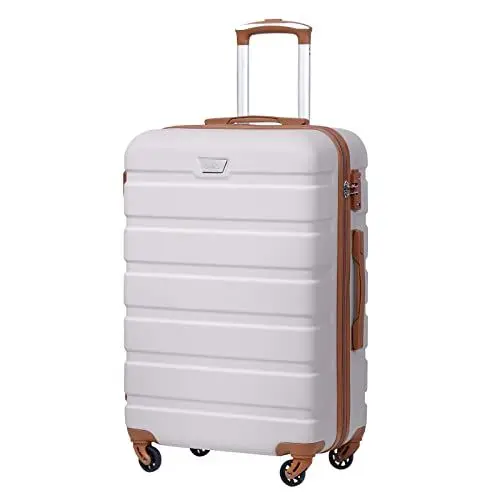 Produktbild: COOLIFE Koffer Premium Koffer Hartschalenkoffer Trolley Rollkoffer Reisekoffer Kofferset Handgepäck mit TSA-Schloss und 4 Rollen (Weiß/Braun, Handgepäck)