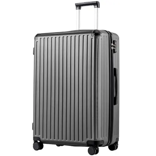 Produktbild: COOLIFE Koffer Trolley-Koffer Hartschalen-Koffer Rollkoffer Reisekoffervon ABS-Material mit TSA-Schloss Teleskopgriff und 4 Zwillingsrollen (Grau, Großer Koffer)