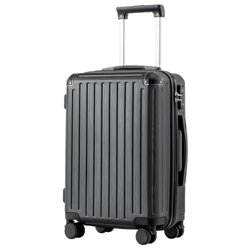 Produktbild: COOLIFE Koffer Trolley-Koffer Hartschalen-Koffer Rollkoffer Reisekoffervon ABS-Material mit TSA-Schloss Teleskopgriff und 4 Zwillingsrollen (Schwarz, Handgepäck)
