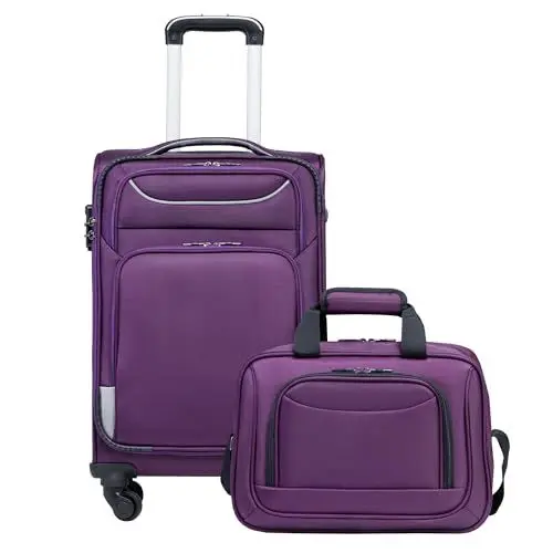 Produktbild: COOLIFE Koffer Trolley Koffer Reisekoffer von 4 Rollen Stoffkoffer Handgepäck TSA-Schloss Der Koffer Enthält 1 Große Umhängetasche (Handgepäck-Set 2tlg, lila+Silber)