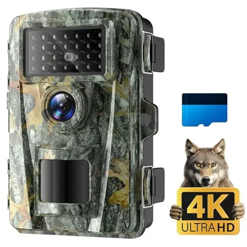 Produktbild: Coolifepro 4K 48MP Wildkamera, Wildkamera mit Bewegungsmelder Nachtsicht No Glow 940nm IR LEDs, 0,1s Schnelle Trigger Geschwindigkeit wasserdicht IP66, Wildtierkamera mit 32G Speicherkarte