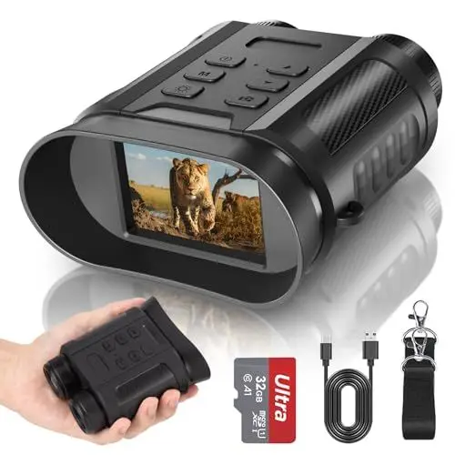 Produktbild: Coolifepro Nachtsichtbrille, 30 MP, 2 K, 2500 mAh, wiederaufladbar, 8 x digitales Infrarot-Nachtsicht-Fernglas mit 6,1 cm TFT-LCD-Nachtsichtbereich bis zu 300 m für Spotting Hunting (mit 32 GB Karte)