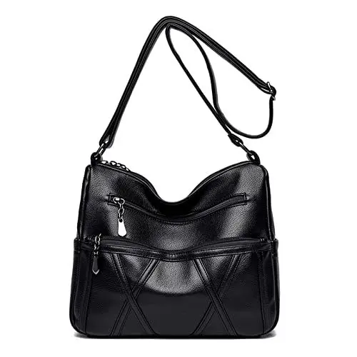 Produktbild: Coolives Damen Umhängetasche Handtasche aus PU-Leder Kleine Damentasche Mode Tasche Schultertasche Leichte Taschen Schultergurttasche für Frauen Mutter Elegante Damenhandtasche Schwarz