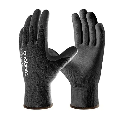 Produktbild: COOLJOB 12 Paar PU Handschuhe Arbeitshandschuhe Herren Größe 8/M, atmungsaktive Gartenhandschuhe Damen mit optimaler Griffigkeit & feinem Tastgefühl, Schwarz