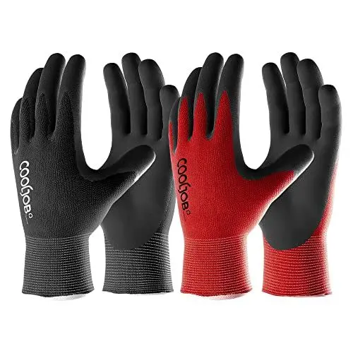 Produktbild: COOLJOB 6 Paar Gartenhandschuhe Herren, mit Rutschfeste Latex-Beschichtung Montage Handschuhe, Arbeitshandschuhe Herren mit optimaler Griffigkeit, schwarz & rot, Größe 9/L