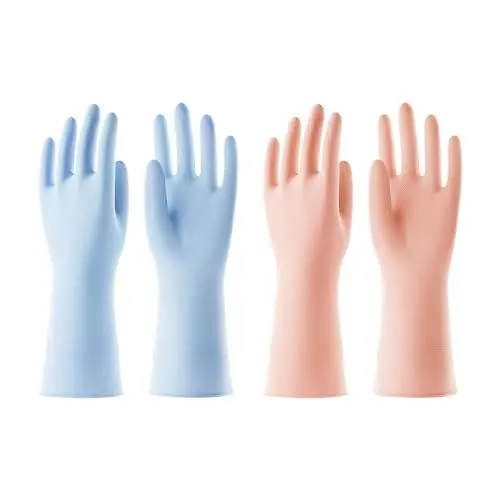 Produktbild: COOLJOB Wiederverwendbare Haushaltshandschuhe, 2 Paar Gummihandschuhe mit rutschfestem Griff, wasserdicht für Küche, Spülen, Putzen, Langarm, Orange & Blau, Größe S