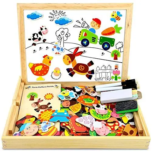 Produktbild: COOLJOY Magnetisches Holzpuzzle 100+ Stück, Spielzeug ab 2 3 4 Jahre Mädchen Jungen, Pädagogisches Magnetische Holzspielzeug mit Bauernhof-Muster, Lernspielzeug Ostergeschenke für Kinder