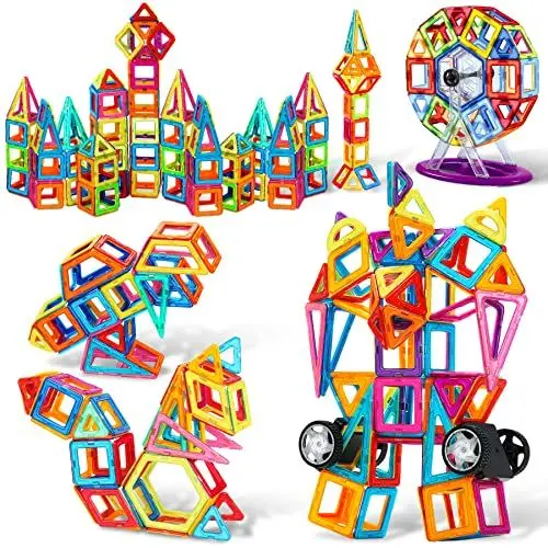 Produktbild: COOLJOY Magnetische Bausteine, Magnete Kinder Magnetspiel Spielzeug ab 2 Jahre, Magnetbausteine ab 3 4 5 6 7 Jahren für Jungen und Mädchen Geschenk Roboter/Animal/Ferris Wheel 117 PCS