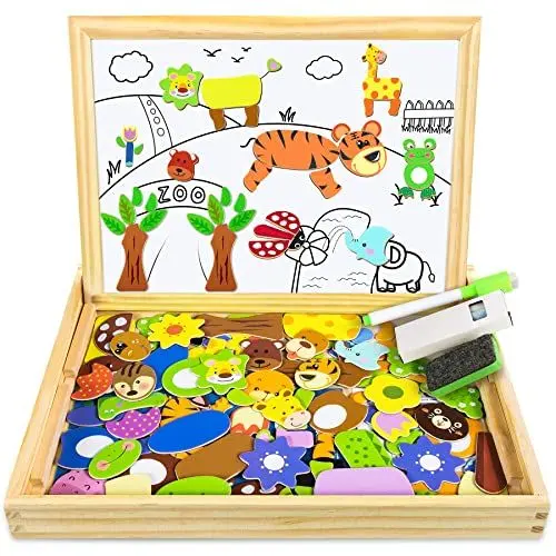 Produktbild: COOLJOY Magnetspiel Spielzeug ab 3 Jahre, Magnettafel Kinder Kinderspielzeug ab 3 Jahre, Holzpuzzles mit Doppelseitiger Tafel, Spielzeug ab 2 3 Jahre Mädchen und Jungen