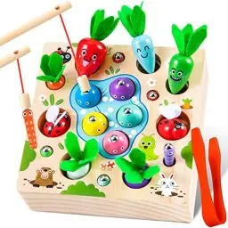 Produktbild: COOLJOY Montessori Spielzeug ab 1 2 3 Jahre | Karotten Steckspiel Holz l Magnetische Angelspie | Holzspielzeug Motorikspielzeug | Geschenk für Junge und Mädchen