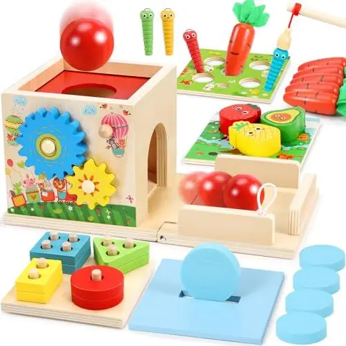 Produktbild: COOLJOY Montessori Spielzeug ab 1 Jahr | Holzspielzeug Motorikspielzeug ab 1 Jahr | 8-IN-1 STEM Geschenk für Jungen und Mädchen 2 3 4 Jahren