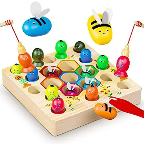 Produktbild: COOLJOYA Magnetische Angelspiel ab 2 Jahre | Montessori Spielzeug 2 in 1 Baby Holzspielzeug | Motorikspielzeug Fische Angeln Spiel 1 Set 2 3 4 Jahre Mädchen Junge Geschenke für Kinder(Patentschutz)