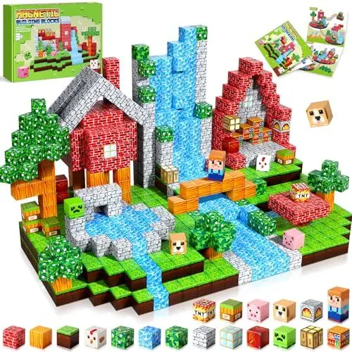 Produktbild: COOLJOYA Magnetische Bausteine, 108 Teile Magnetbausteine Magnetspielzeug Magneten Kinder, Magnetisches Spielzeug für Kinder ab 3 4 5 6 7 8 9, Magnetspiel kinderspielzeug für Jungen und Mädchen (2 cm)