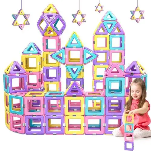 Produktbild: COOLJOYA Magnetische Bausteine, Magnetbausteine Spielzeug ab 2 Jahre, Magnetspiel Geschenk Mädchen ab 2 Jahre, Farbenfrohe Magnete Kinder Mädchen Junge ab 3 4 5 6 7 8 Jahre (2024)