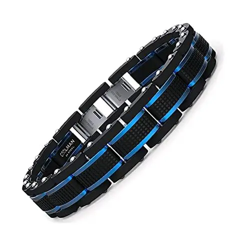 Produktbild: COOLMAN Armband Herren Schmuck Herrenarmband Edelstahl Männer Armbänder Herrenschmuck Einstellbarem Blau & Schwarz 16,5-17,5 cm