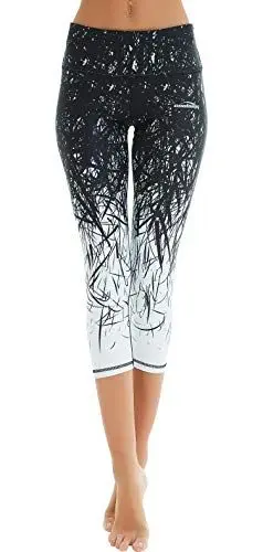 Produktbild: COOLOMG Damen Sport Leggings Yoga Hosen-Fitnesshose, B-schwarz- weiß (Capri), Gr.-S