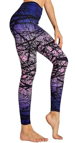 Produktbild: COOLOMG Damen Tights Yoga Hosen Kompression Leggings Sport Trainingshose Lang Wald Lila, M