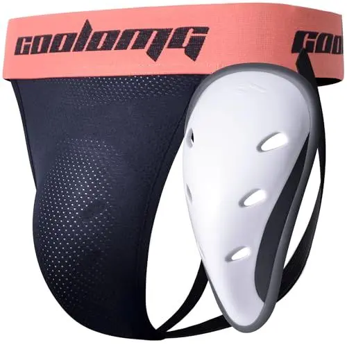 Produktbild: COOLOMG Herren Tiefschutz Suspensorium mit Cup für Kampfsport Taekwondo Eishockey Football Handball Schwarz XL