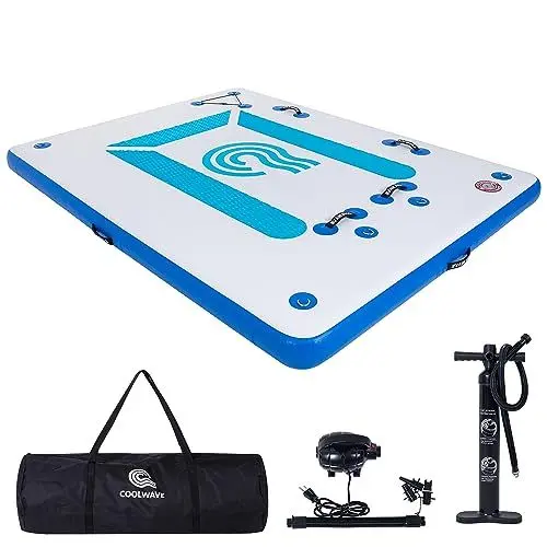 Produktbild: COOLWAVE Aufblasbare Schwimmende Dock Plattform für Seen, 8x6ft Große Badeplattform Aufblasbar mit Anti-Rutsch-Pad,Badeinsel Aufblasbar mit Elektrischer Luftpumpe für 4-5 Personen