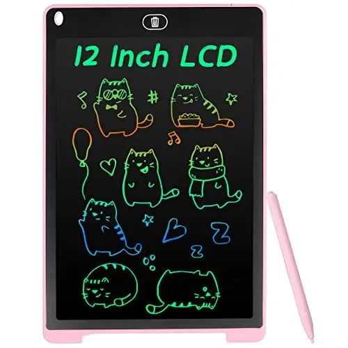 Produktbild: Coolzon LCD Schreibtafel, 12 Zoll Bunte Bildschirm Schreibtablett für Kinder Erwachsene, Löschbare LCD-Zeichenbrett Elektronische Schreibtafel Tragbar LCD Drawing Writing Tablet, Rosa