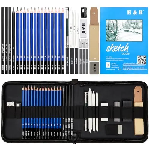 Produktbild: Coolzon Zeichenstifte, 35-teiliges Künstler-Set mit Skizzenstiften, Kohlebleistiften, Graphitstiften, Radiergummi, Extender in einem Etui