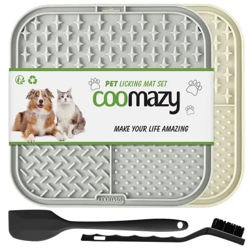 Produktbild: Coomazy Leckmatte Hund, 2 Stück Schleckmatte Hund mit Schwarze Spatel und Bürste Slow Feeder Hunde Leckmatte für Baden, Fellpflege