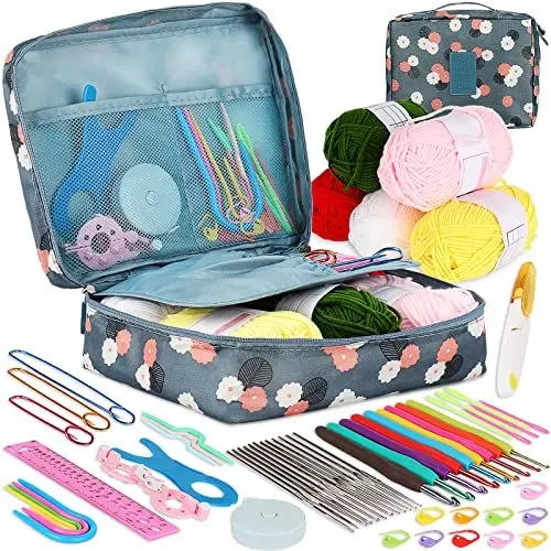 Produktbild: Coopay 58 Stück Häkelset für Anfänger, Inklusive Häkelnadeln mit Weicher Griff, Spitze Häkelnadel, Häkelgarn, Häkelzubehör, Tragbar Tasche & mehr, Anfänger Hakelnadelsets mit Wolle und Strickzubehör