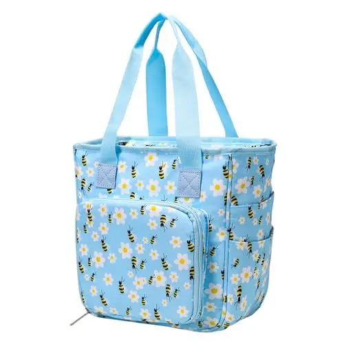 Produktbild: Coopay Aufbewahrungstasche für Wolle, Stricktasche für Stricknadeln, Häkelnadeln und Wolle, Garn Aufbewahrungstasche, Basteltasche zum Häkeln, Häkeltasche Aufbewahrung für Strickprojekt, Bienen Thema