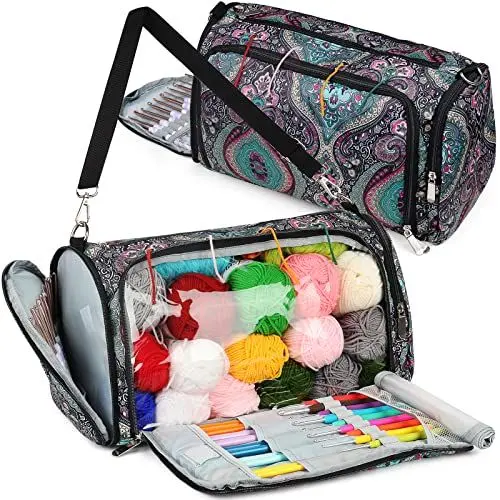 Produktbild: Coopay Stricktasche Tragbare Garn Aufbewahrungstasche, Große Garnaufbewahrung für Stricknadeln Strickzubehör, Stricknadeltasche Zur Aufbewahrung von Wolle und Häkelzubehör (Blaues Totem)
