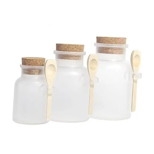 Produktbild: COOPHYA 3 Stk Flasche Badesalz Unterverpackung Flasche Badesalzbehälter Vorratsflasche Holzlöffel Weiß Runden Hölzern