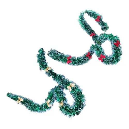 Produktbild: COOPHYA 6st Weihnachtsgirlande Weihnachtsbaumgirlande Schnee Beflockte Girlande Folie Fransen Hintergrund Foliengirlande Weihnachtsdekorationen Rote Ornamente Goldrand Partybedarf Krawatte