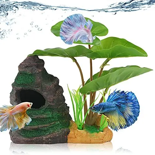 Produktbild: Coospider Aquarium Dekoration Künstlich Pflanzen Blatt mit Harz Rocky Berg Höhle Fisch Tank Ornament Aquarium Zubehör Deko für Fisch Schlaf Ausruhen Verstecken Spielen