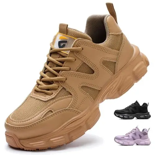 Produktbild: COOU Arbeitsschuhe Damen Leicht Sicherheitsschuhe rutschfest Sportlich Stahlkappenschuhe Atmungsaktiv Schutzschuhe C01 Braun/38